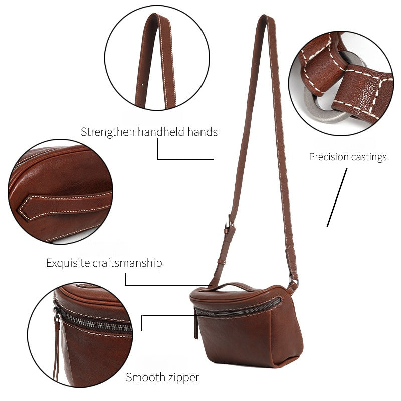 Vintage Top-Grain Leather Crossbody Bag – Handmade Saddle Bag for Women