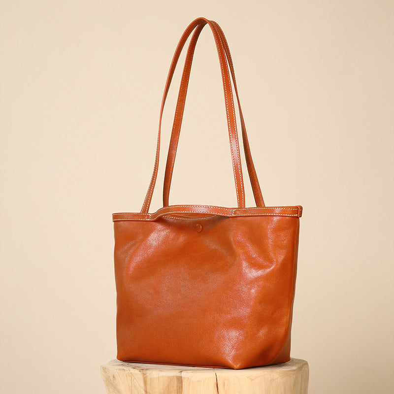Genuine Leather Shoulder Bag – Nubuck Cowhide Tote