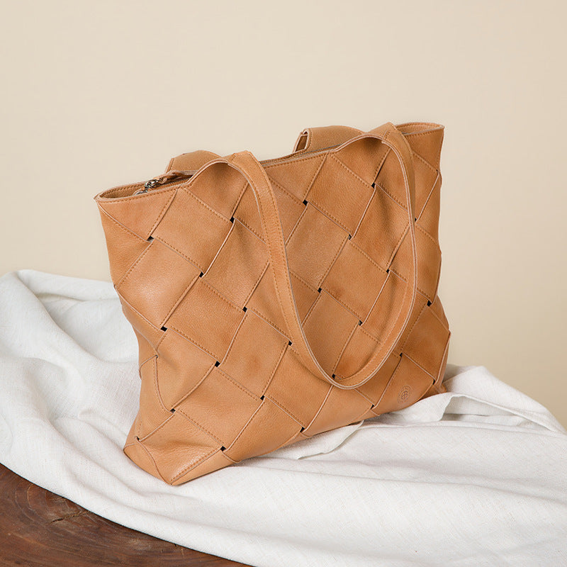 Genuine Leather Tote Bag – Large Capacity Shoulder & Handbag