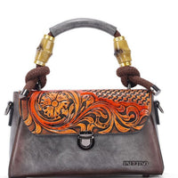 Vintage Floral Top Handle Leather Bag for Women