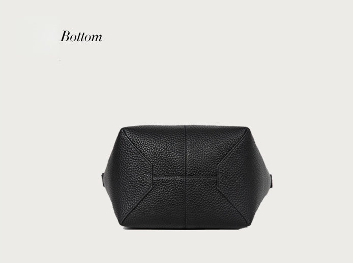 Women’s Genuine Leather Bucket Tote – Togo Cowhide Shoulder Bag