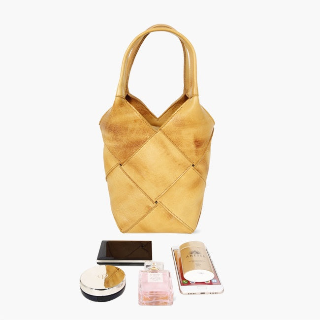 Woven Leather Bucket Bag – Elegant Spring Summer Top Handle Tote