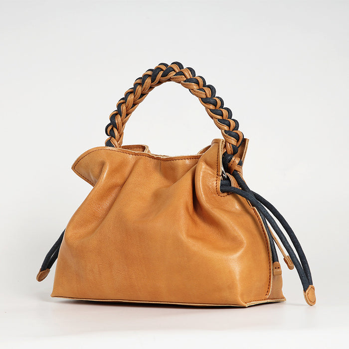 Women’s Woven Leather Dumpling Bag, Vintage Cowhide Handbag