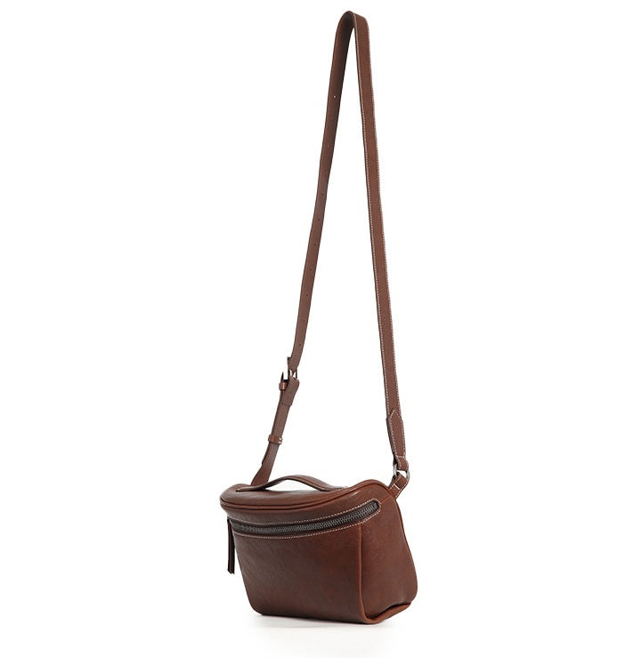 Vintage Top-Grain Leather Crossbody Bag – Handmade Saddle Bag for Women