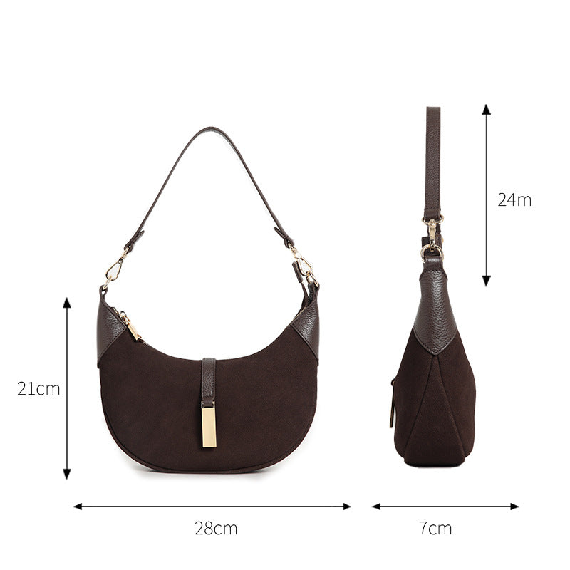 Women’s Suede Crescent Bag – Genuine Leather Shoulder & Crossbody