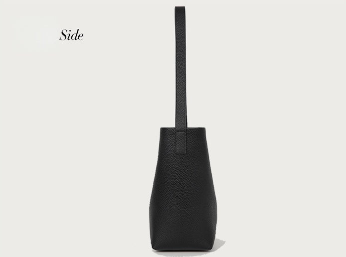 Women’s Genuine Leather Bucket Tote – Togo Cowhide Shoulder Bag