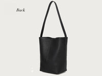 Women’s Genuine Leather Bucket Tote – Togo Cowhide Shoulder Bag