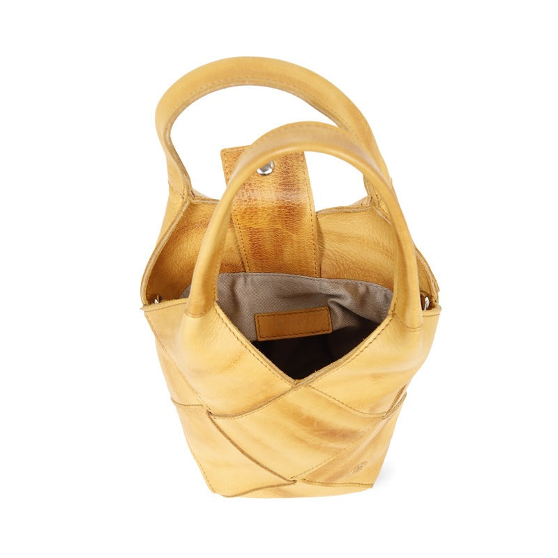 Woven Leather Bucket Bag – Elegant Spring Summer Top Handle Tote