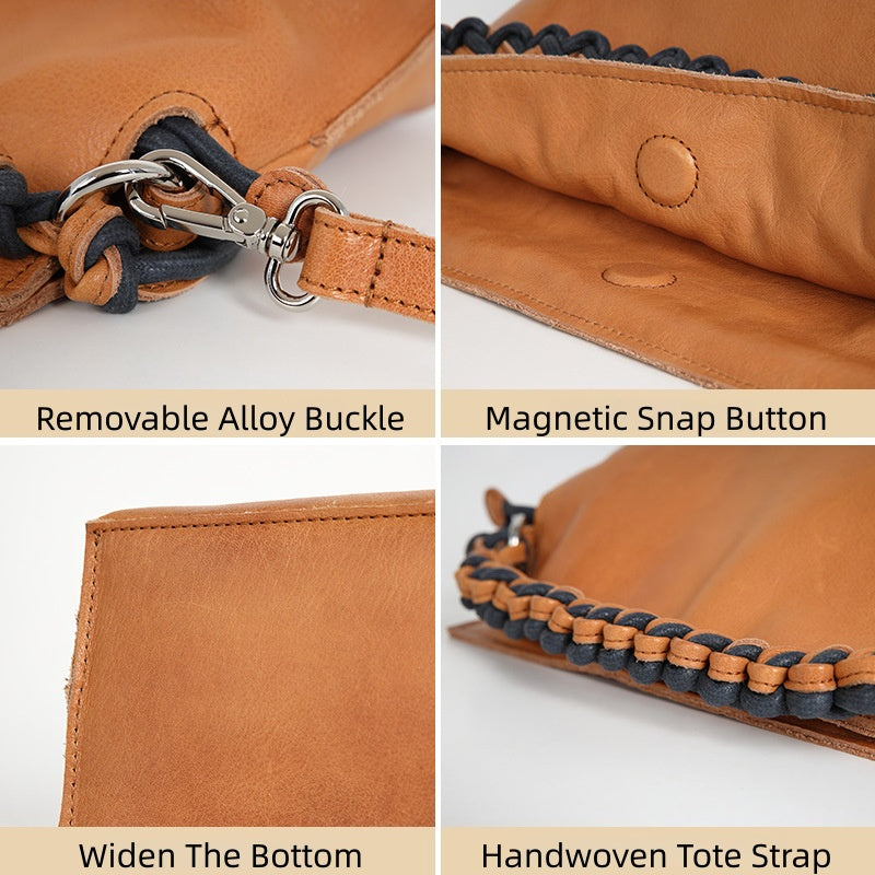 Women’s Woven Leather Dumpling Bag, Vintage Cowhide Handbag