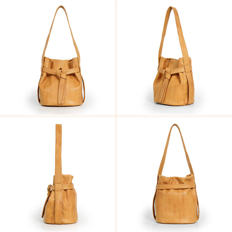 Women’s Full Grain Leather Bucket Bag – Handmade Shoulder & Crossbody Bag