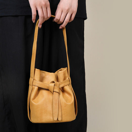 Women’s Full Grain Leather Bucket Bag – Handmade Shoulder & Crossbody Bag