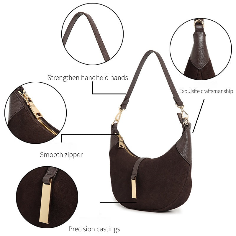 Women’s Suede Crescent Bag – Genuine Leather Shoulder & Crossbody