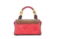 Vintage Floral Top Handle Leather Bag for Women