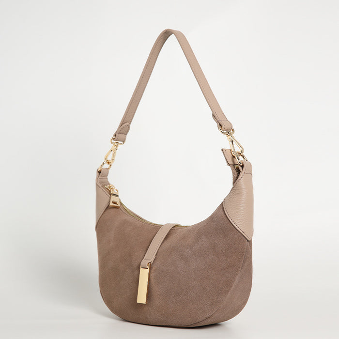 Women’s Suede Crescent Bag – Genuine Leather Shoulder & Crossbody