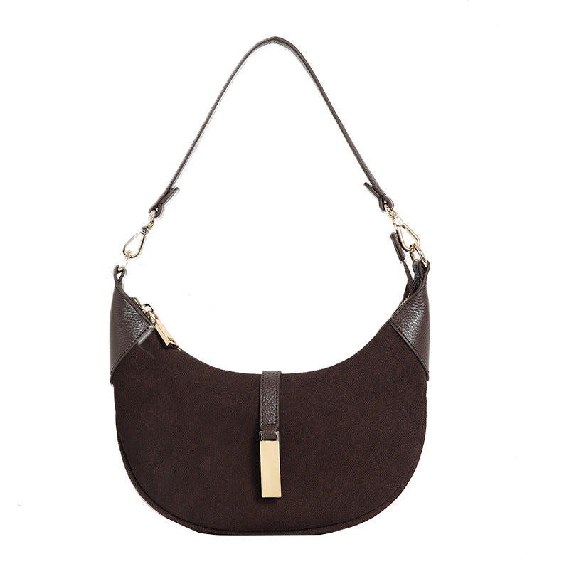 Women’s Suede Crescent Bag – Genuine Leather Shoulder & Crossbody