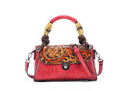 Vintage Floral Top Handle Leather Bag for Women