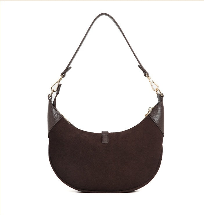 Women’s Suede Crescent Bag – Genuine Leather Shoulder & Crossbody