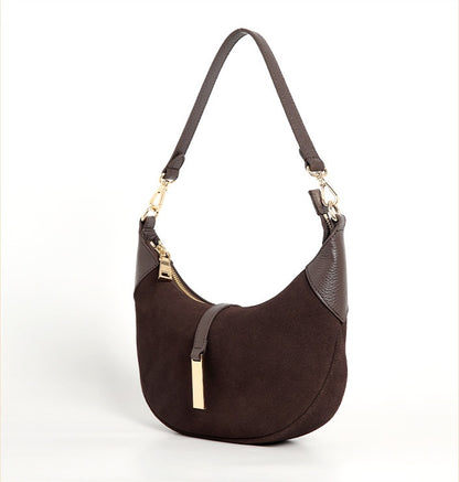 Women’s Suede Crescent Bag – Genuine Leather Shoulder & Crossbody