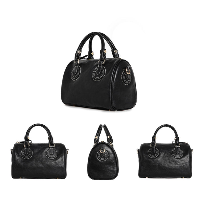 Genuine Leather Boston Bag – Nubuck Cowhide Shoulder & Handbag