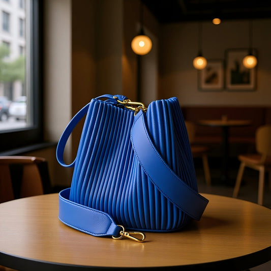 Women’s Ruched Leather Bucket Bag – Shoulder, Handbag & Crossbody