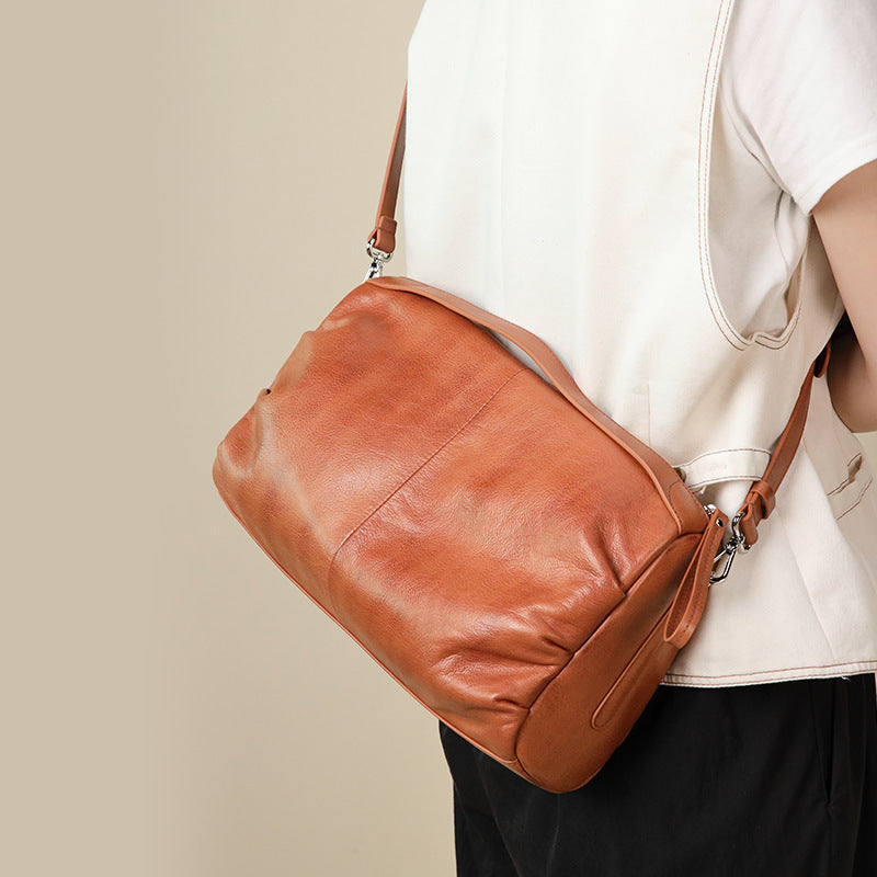 Women’s Genuine Leather Shoulder Bag – Vintage Folded Design