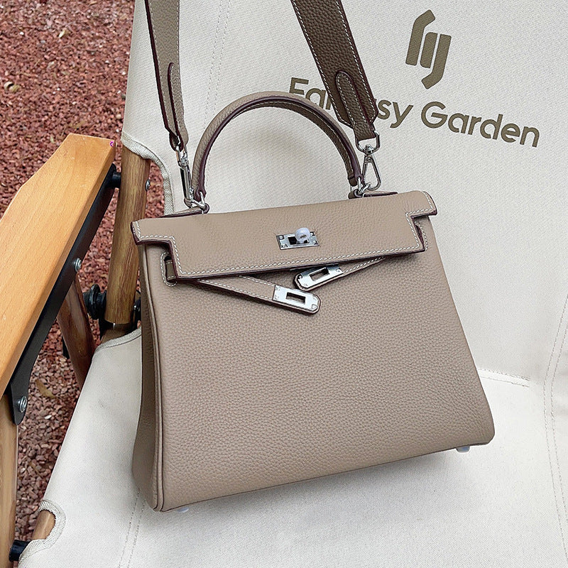 Women’s Lychee Grain Leather Mini Bag – Silver Buckle Shoulder & Crossbody