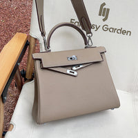 Women’s Lychee Grain Leather Mini Bag – Silver Buckle Shoulder & Crossbody