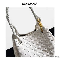 Women’s Woven Leather Bucket Bag – Soft Genuine Cowhide