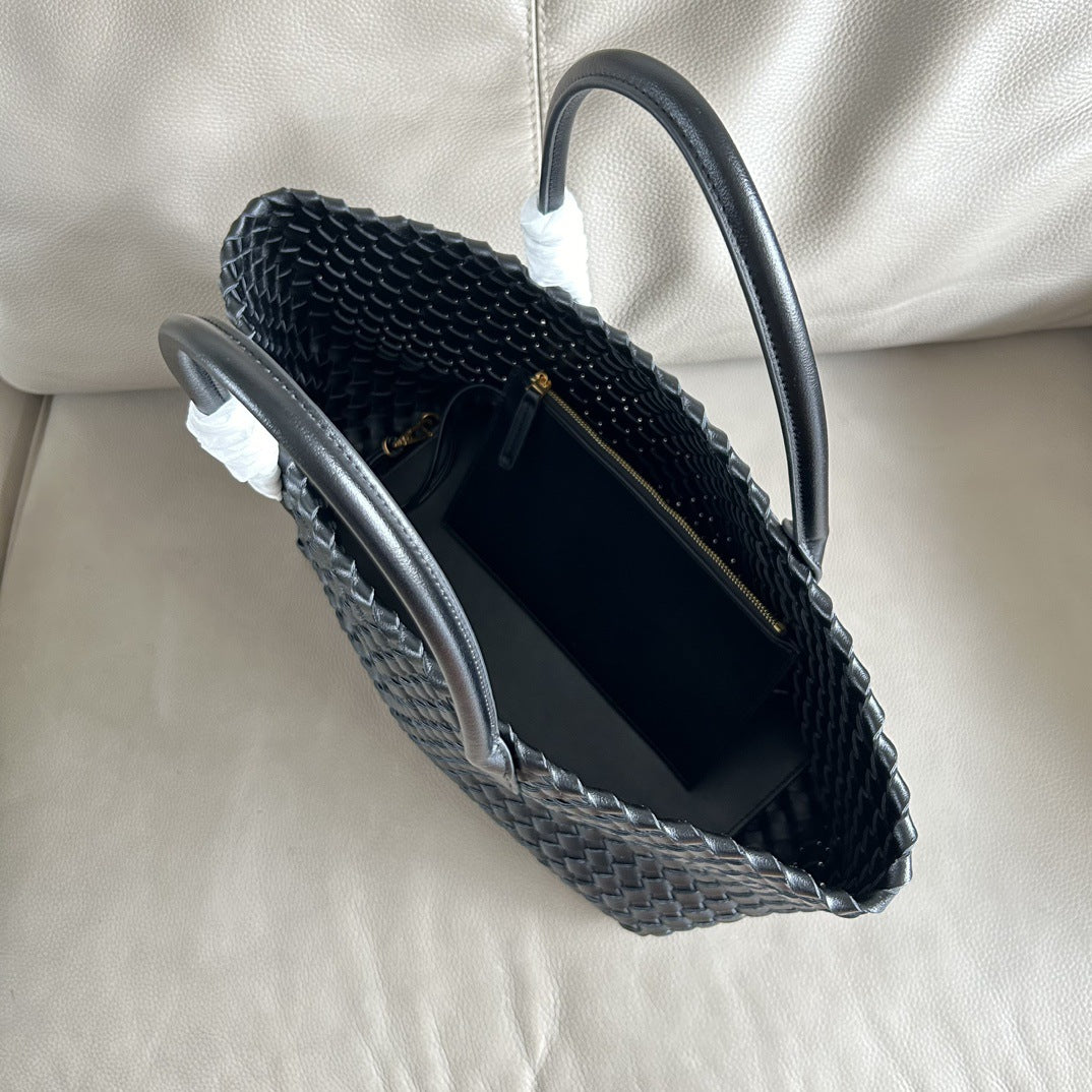 Woven Leather Tote Bag Large Capacity Shopping Shoulder Bag
