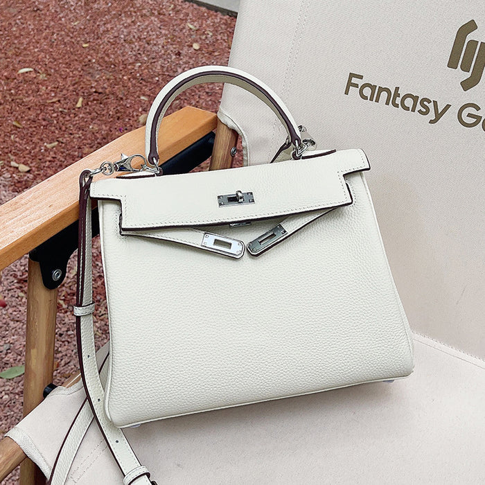 Women’s Lychee Grain Leather Mini Bag – Silver Buckle Shoulder & Crossbody