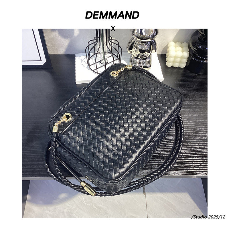 Women’s Handwoven Leather Camera Bag – Vintage Shoulder & Handbag