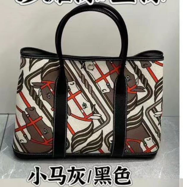 Graffiti Canvas Leather Tote Bag – Large Capacity Garden Bag