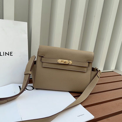 Women’s Pebbled Leather Kelly Messenger Bag – Handbag, Shoulder & Crossbody