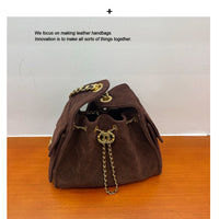 Women’s Nubuck Leather Drawstring Hobo Bag – Vintage Bucket Shoulder Bag