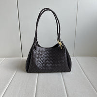 Women’s Woven Calfskin Tote – Leather Shoulder & Handbag with Metal Clasp