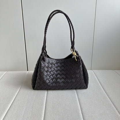 Women’s Woven Calfskin Tote – Leather Shoulder & Handbag with Metal Clasp