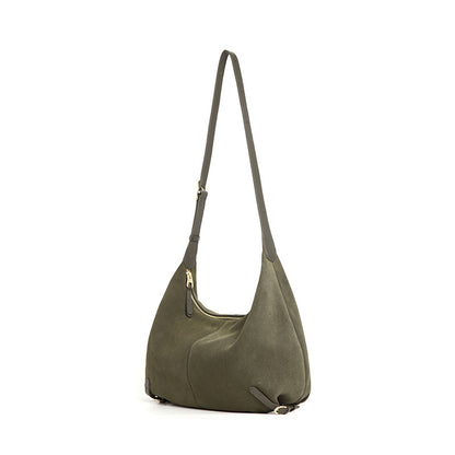 Women’s Frosted Leather Crescent Bag – Genuine Leather Hobo Shoulder Bag