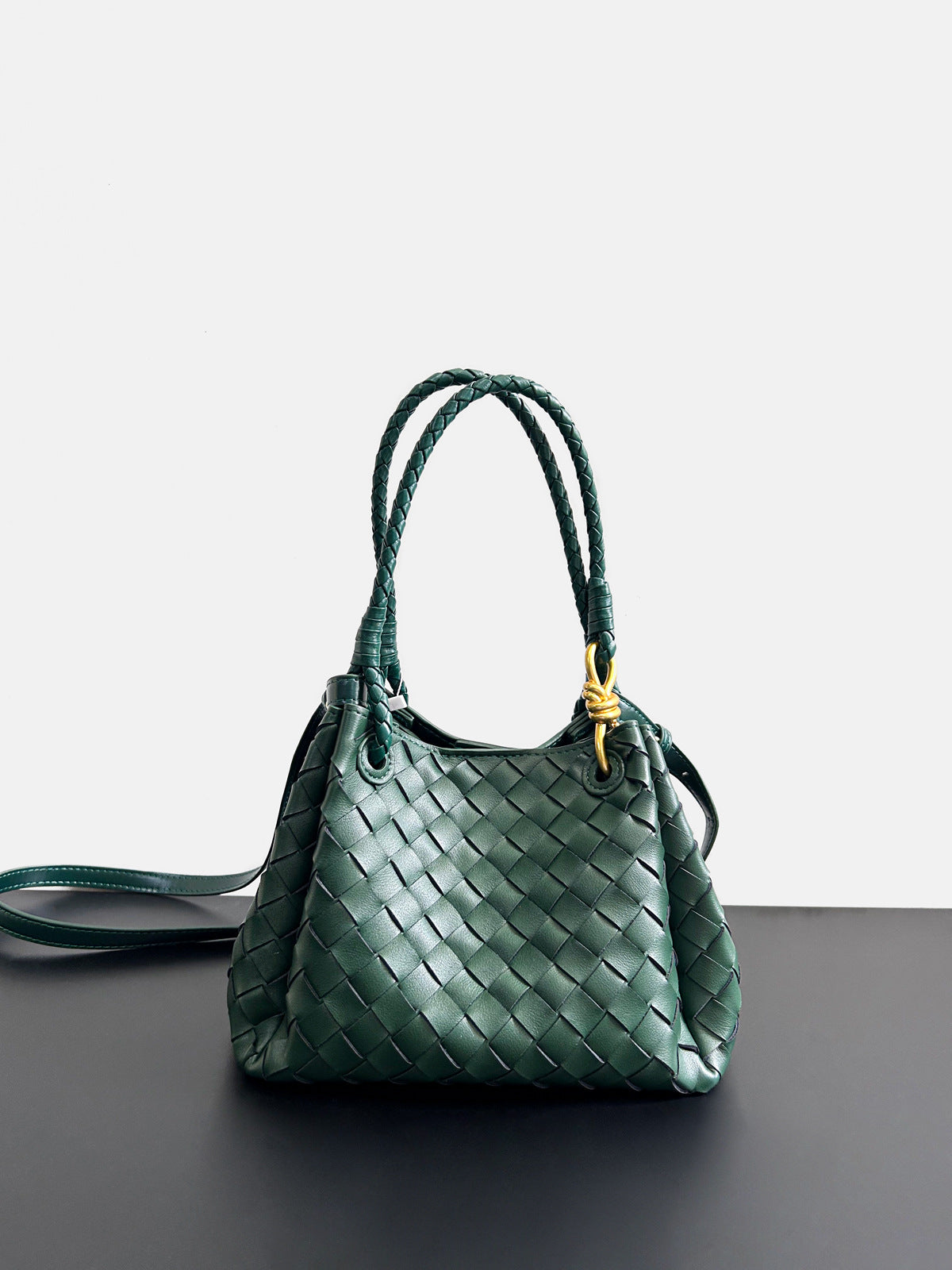 Women’s Woven Leather Bucket Bag – Soft Genuine Cowhide