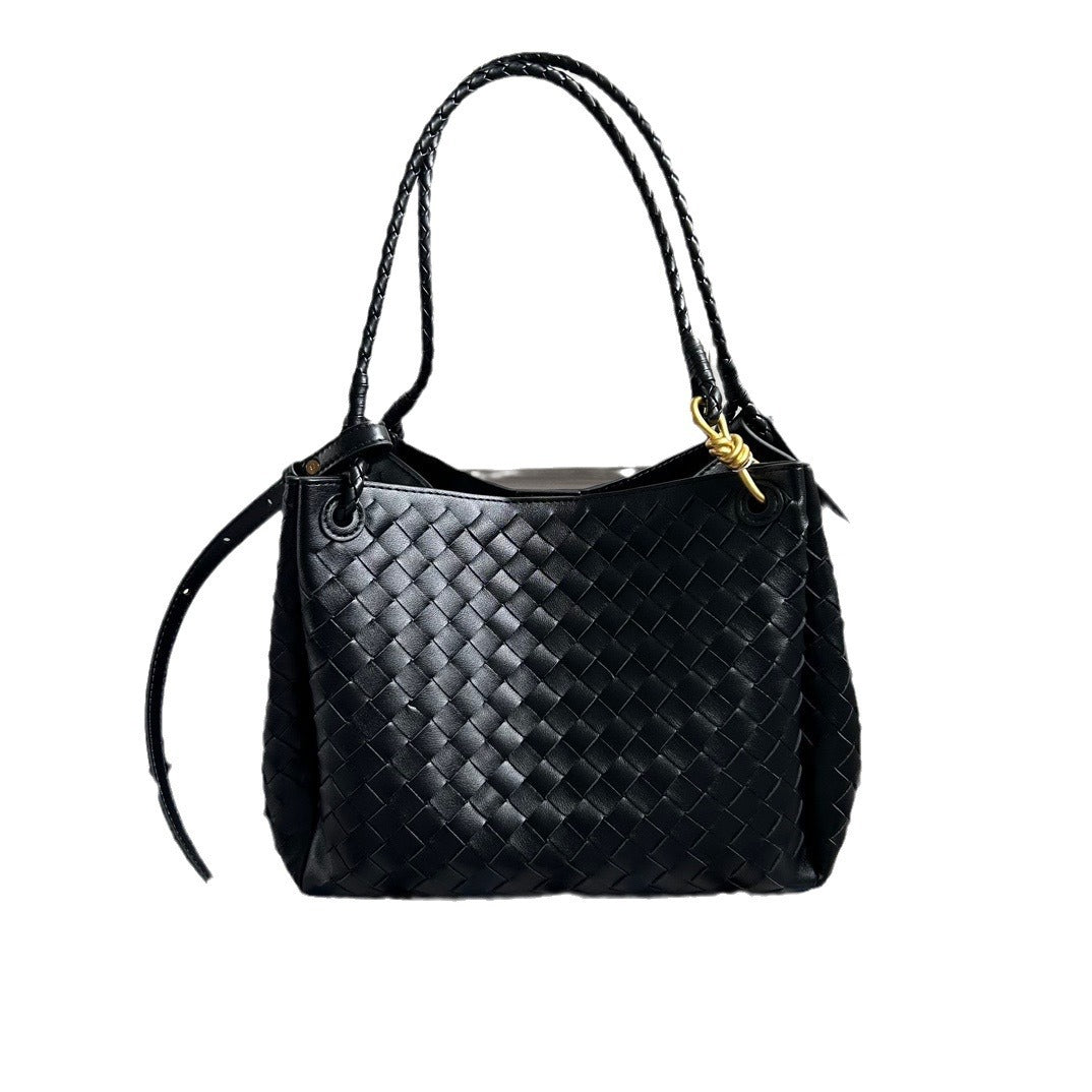 Woven Cow Leather Tote Bag – Large Capacity Handbag