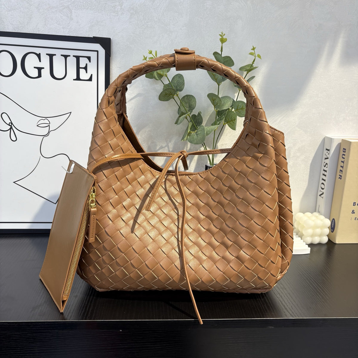 Woven Leather Shoulder & Tote Bag