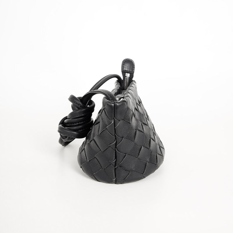 Genuine Leather Shoulder Bag – Woven Small Crossbody Bag