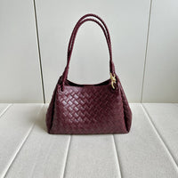 Women’s Woven Calfskin Tote – Leather Shoulder & Handbag with Metal Clasp