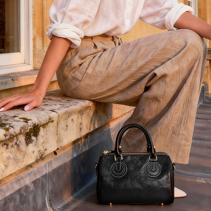 Genuine Leather Boston Bag – Nubuck Cowhide Shoulder & Handbag