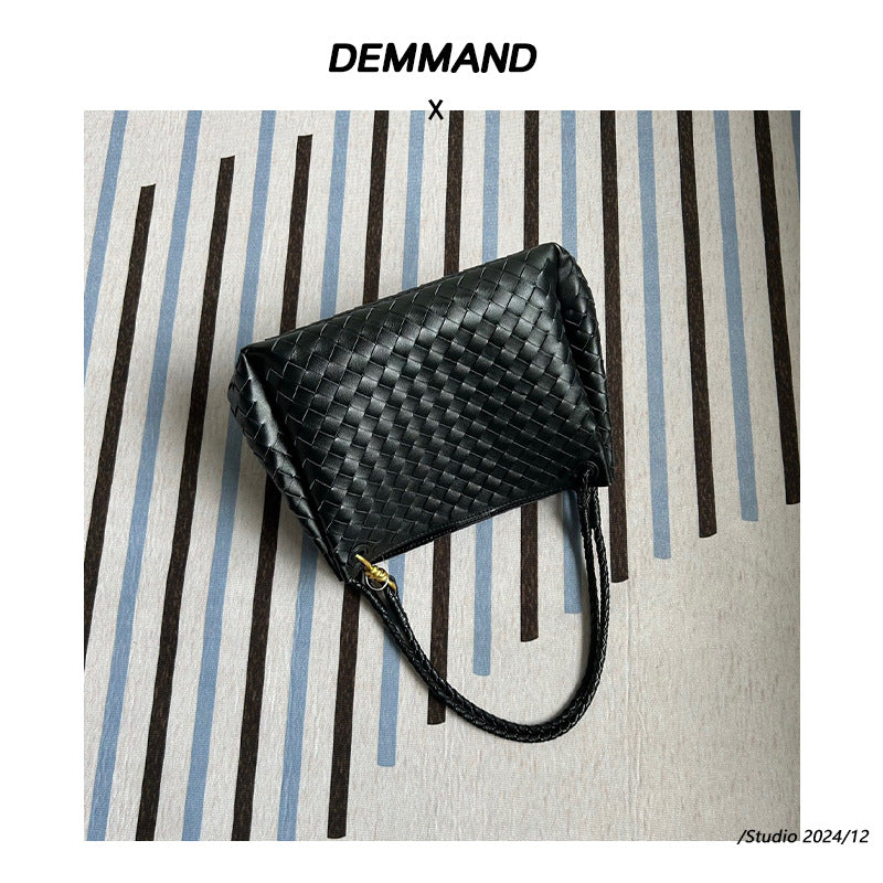 Woven Cow Leather Tote Bag – Large Capacity Handbag