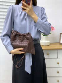 Women’s Drawstring Leather Hobo Bag – Large Capacity Shoulder Handbag