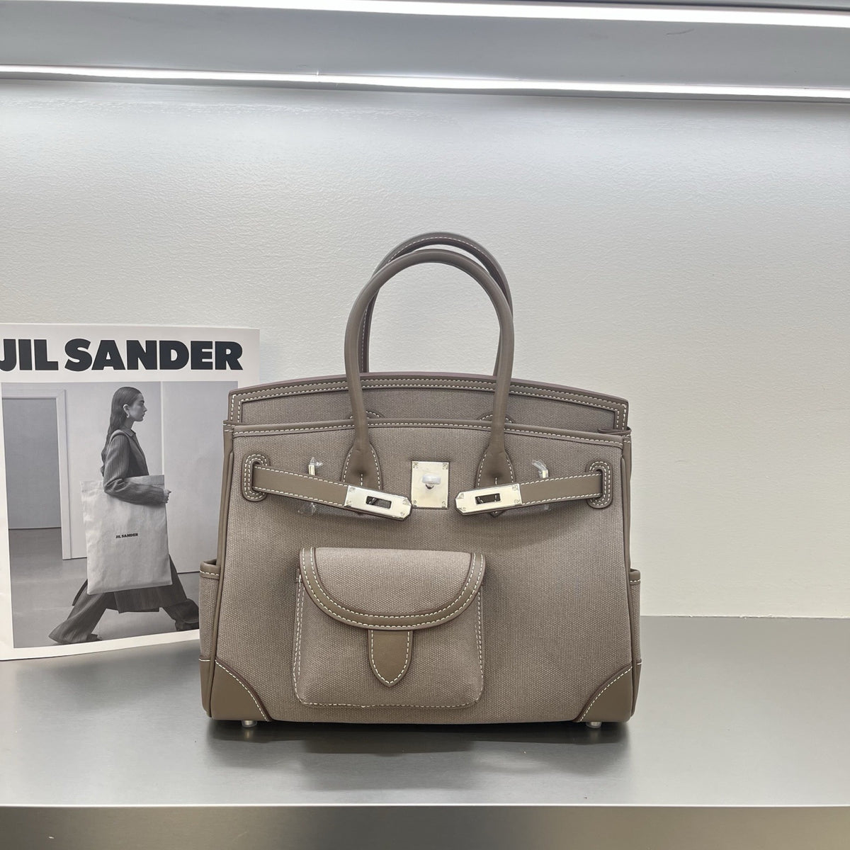 Women’s Canvas & Leather Tote Bag – Structured Crossbody Handbag