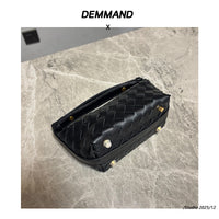 2025春季新款编织真皮手拎饭盒包小众设计简约跨境单肩斜挎女包包