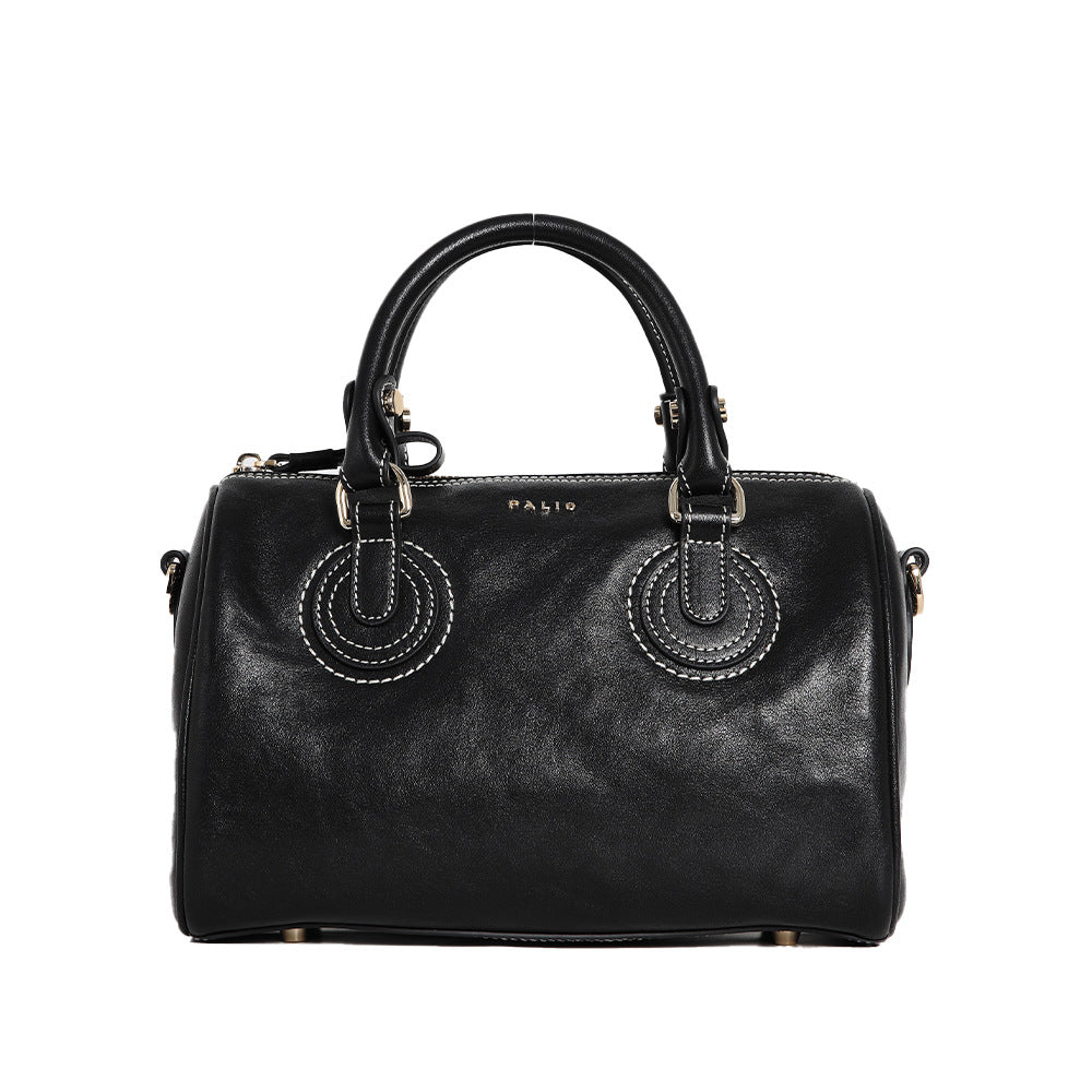 Genuine Leather Boston Bag – Nubuck Cowhide Shoulder & Handbag