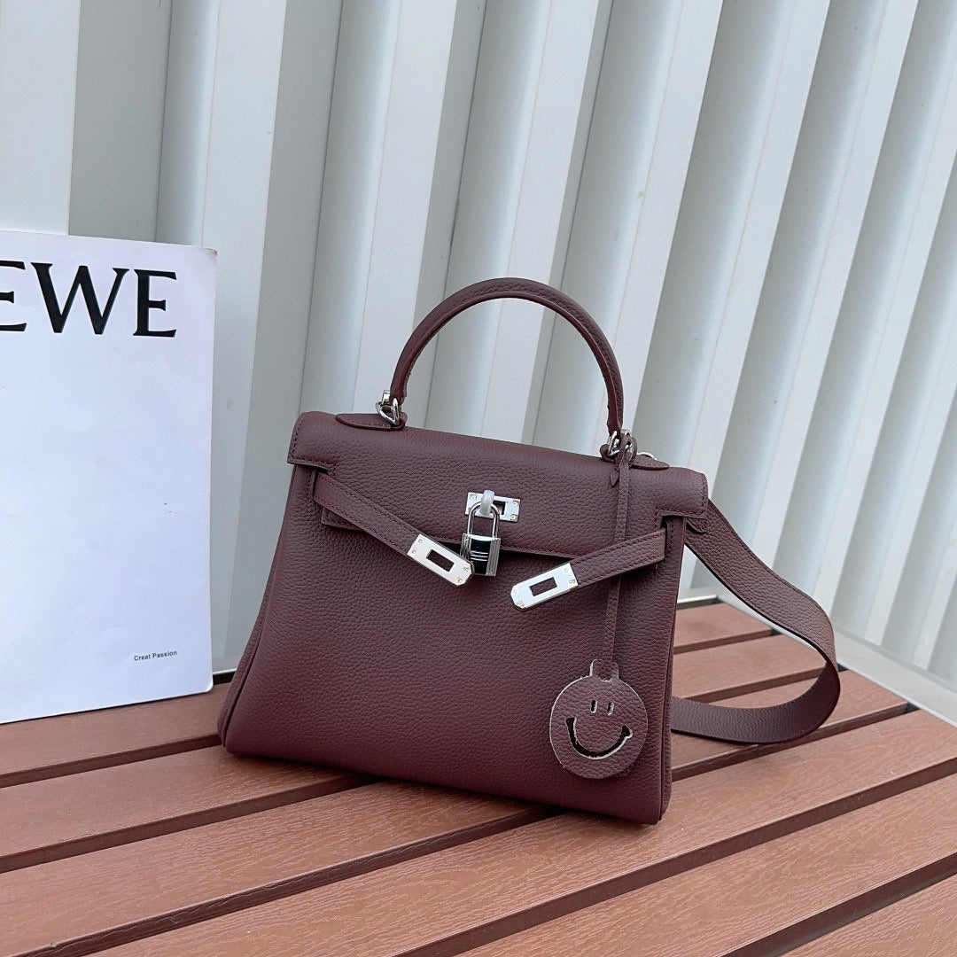 Women’s Lychee Grain Leather Mini Bag – Silver Buckle Shoulder & Crossbody