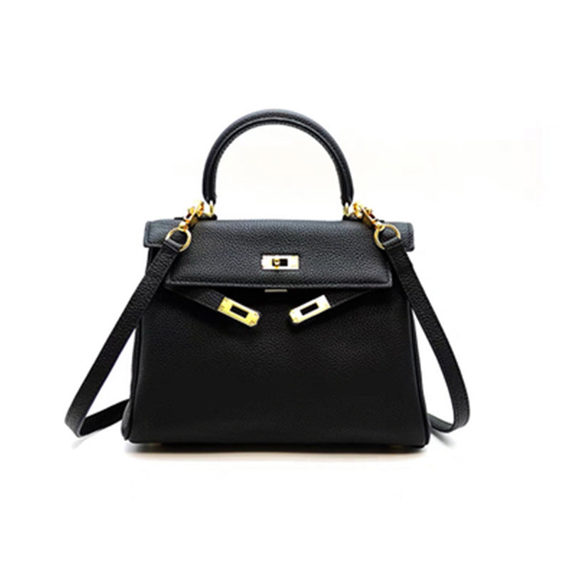 Women’s Lychee Grain Leather Mini Bag – Silver Buckle Shoulder & Crossbody